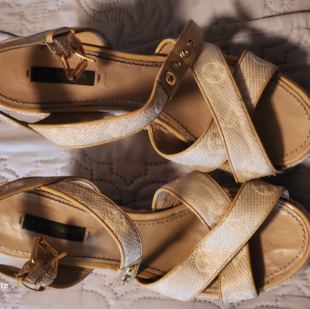 Louis Vuitton Beige Monogram Canvas Espadrille Wedge Sandals - Picture 4 of 16